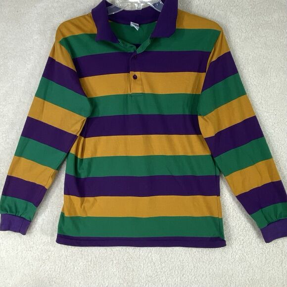 Mardi Gras Wide Striped Long Sleeve T-Shirt Unisex Sz Small New Orleans Carnival - Picture 1 of 10
